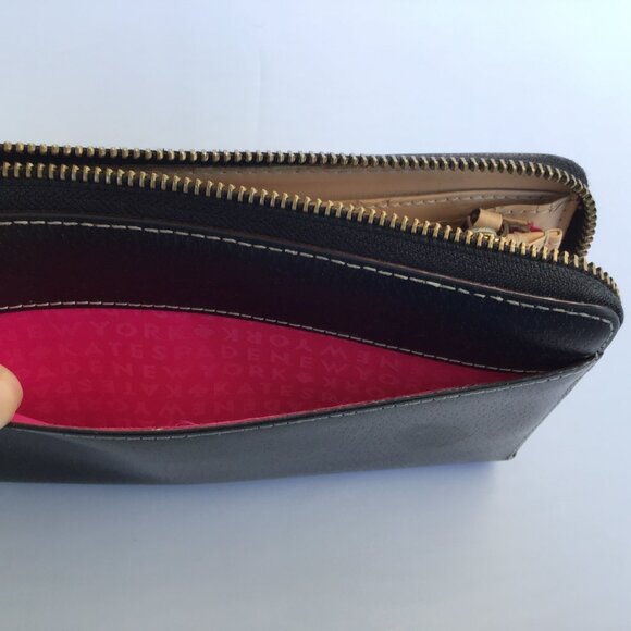 Kate Spade NY Wellesley Continental Zip Around Wallet Black Pebble Leather - Picture 4 of 7